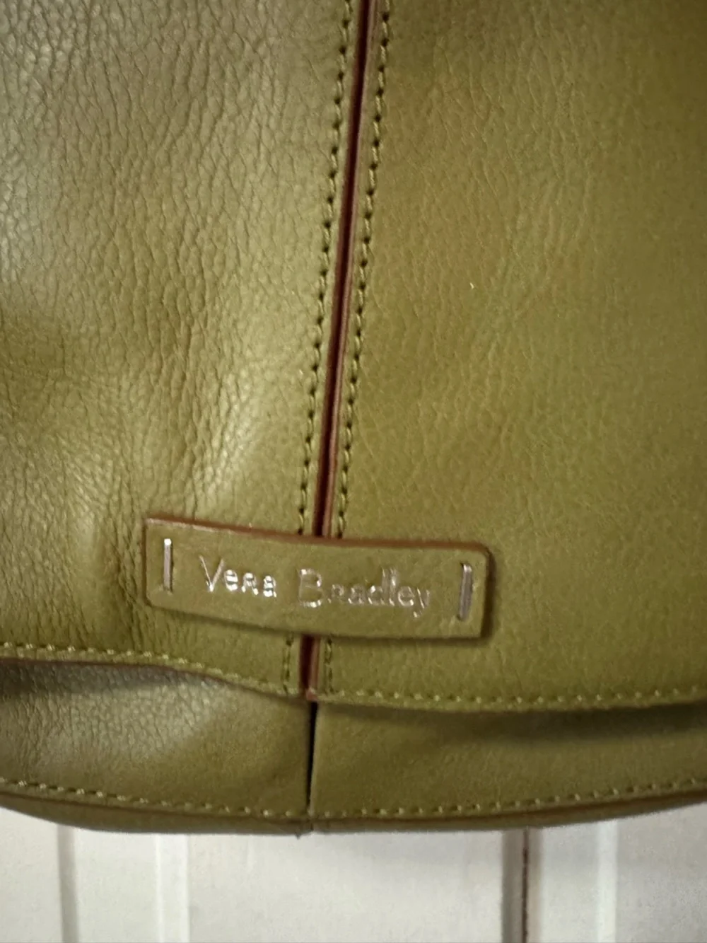 Vera Bradley Olive Leather Hobo Shoulder Bag with Brown Strap